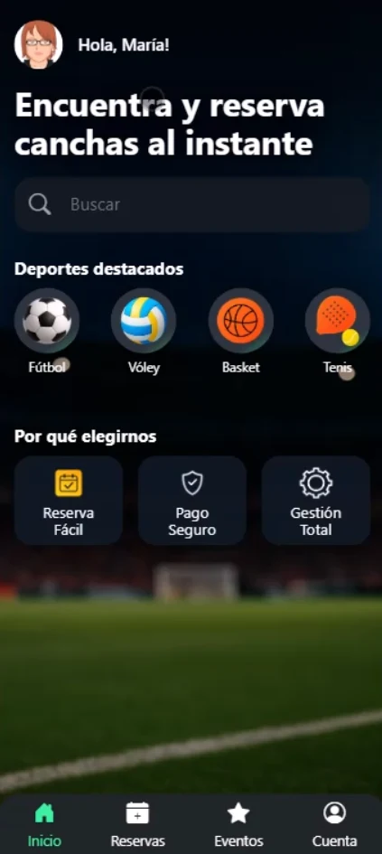 Captura de Sistema de Reserva de Canchas Deportivas
